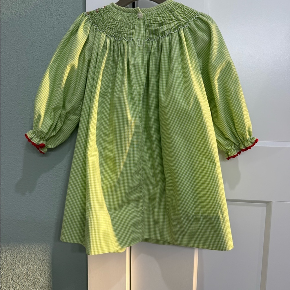 Girls' Lime Green Smocked Holiday Dress - Picture 11 of 11